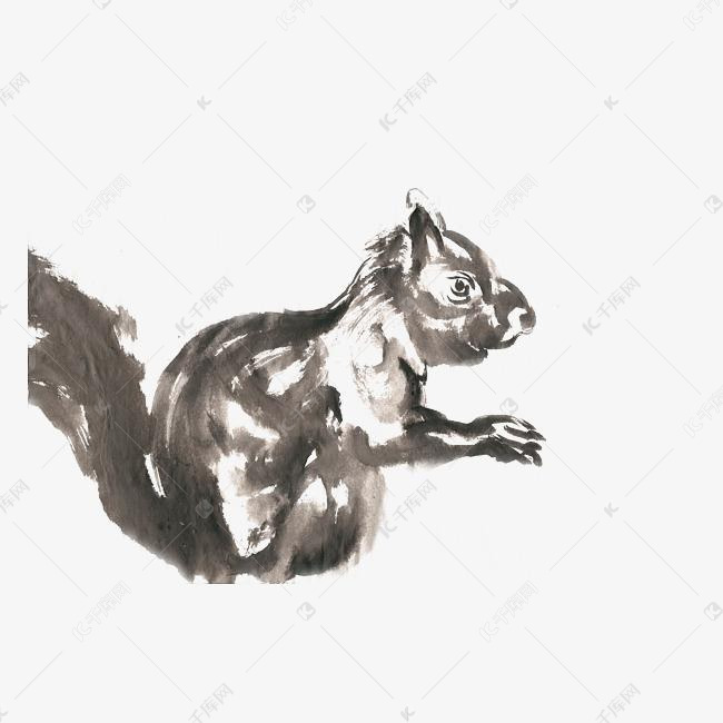 可爱的小松鼠水墨画png免抠素材图片免费下载 高清卡通手绘psd 千库网 图片编号