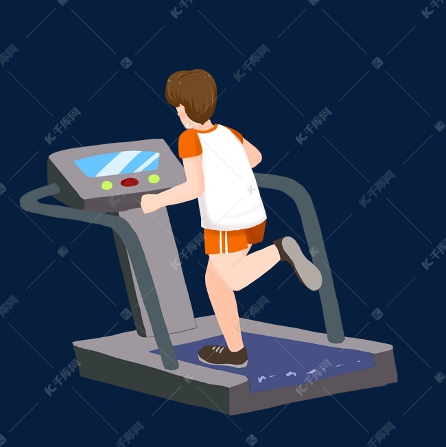 男生室内跑步机跑步插画