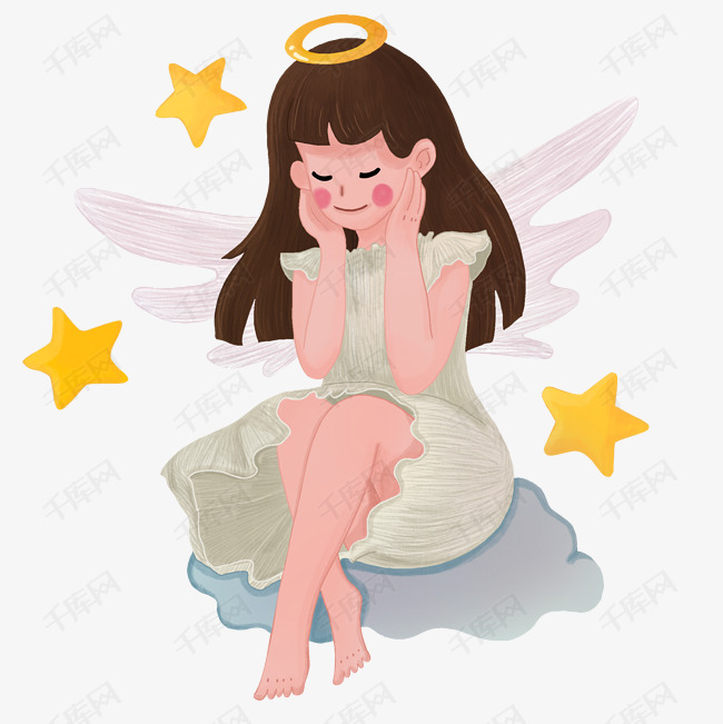 睡觉的天使女孩插画