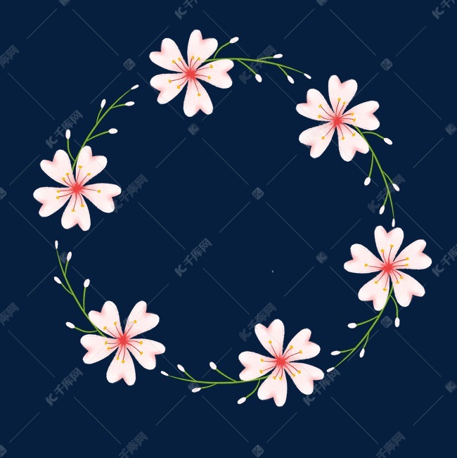 简约樱花花环插画海报免抠元素