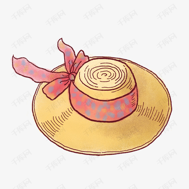 丝带草帽大檐帽png免抠素材