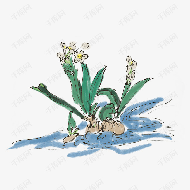 夏季水墨水仙花手绘素材图片免费下载 高清卡通手绘psd 千库网 图片编号