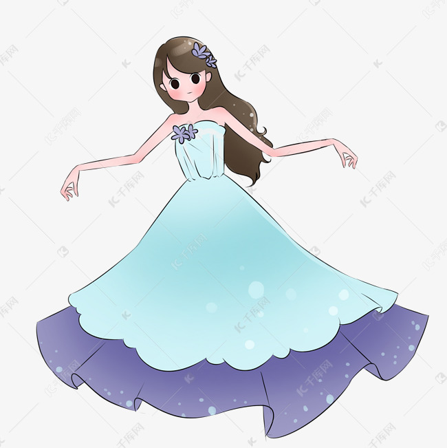 蓝色穿裙子女孩