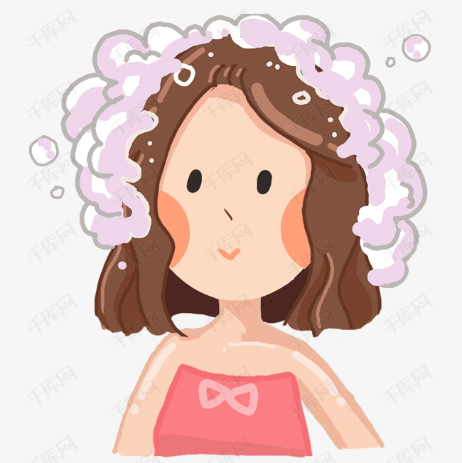 洗头发的小女孩插画
