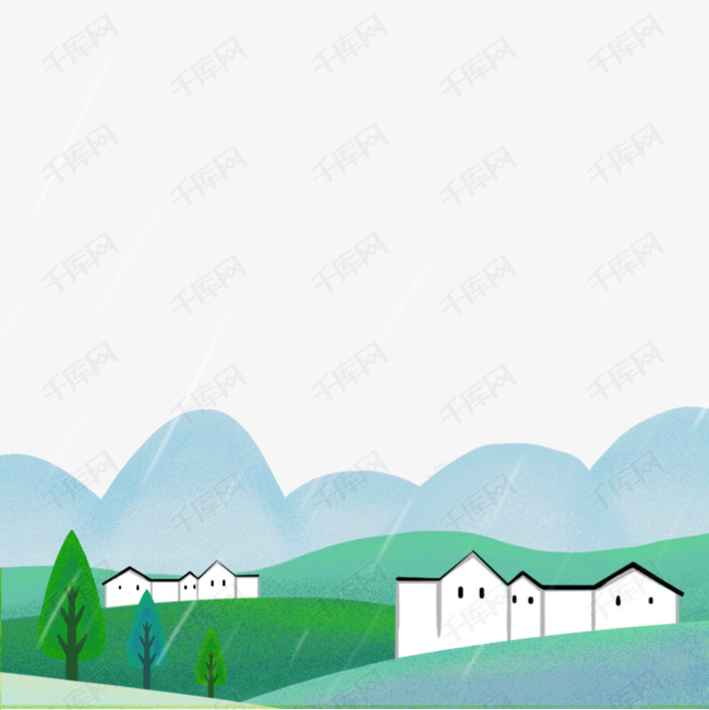 春天村庄山水风景青山绿水装饰绿色海报边框素材图片免费下载 高清卡通手绘psd 千库网 图片编号