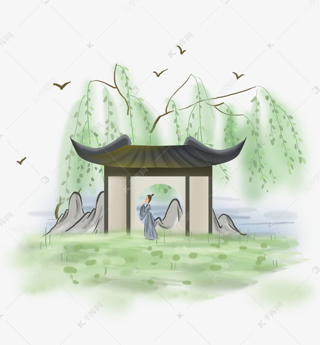 中国风古风人物和风景素材图片免费下载 高清卡通手绘psd 千库网 图片编号