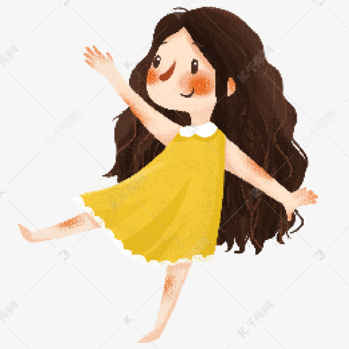 手绘卡通黄衣服女孩免扣元素