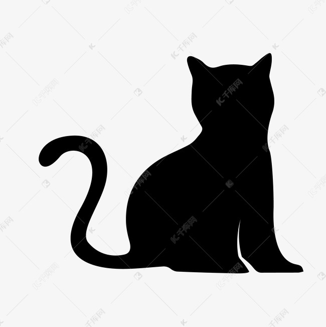 可爱简约风格猫咪坐着背影剪影图