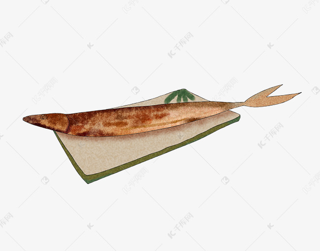 烤秋刀鱼卡通插画