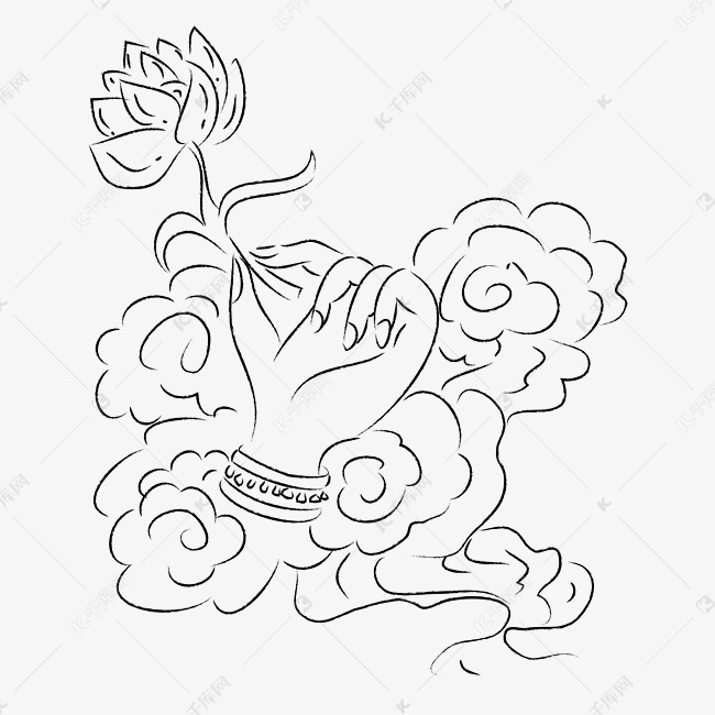 手绘佛手莲花线稿