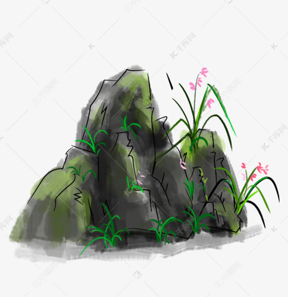 中国风水墨国画山水石头兰素材图片免费下载 高清卡通手绘psd 千库网 图片编号