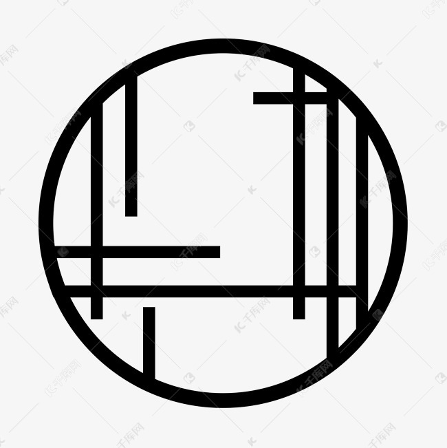 手绘圆形黑色线条窗户花纹设计