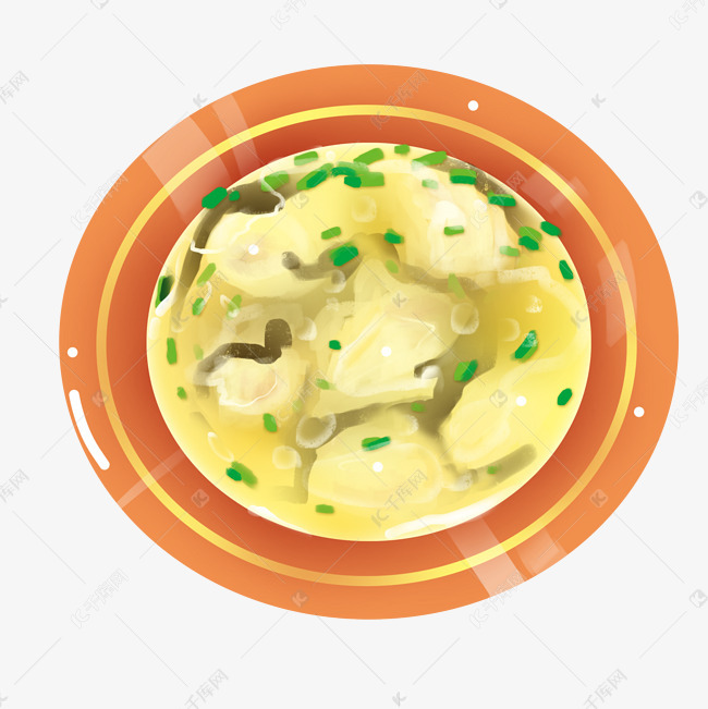 一碗馄饨小吃插画
