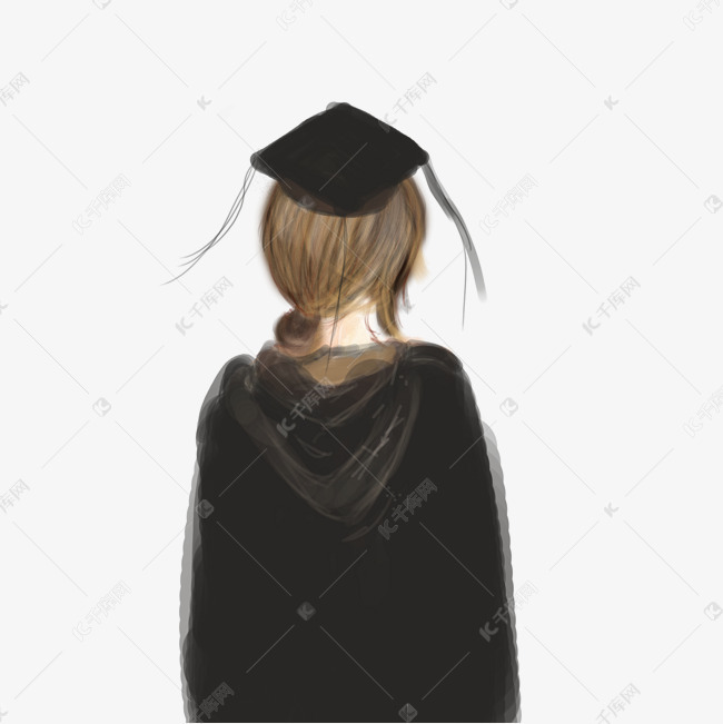 毕业季挥手的女孩背影插画