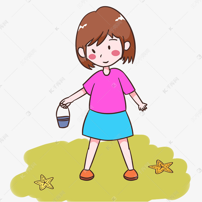 夏天在海边捡贝壳海鲜的女孩