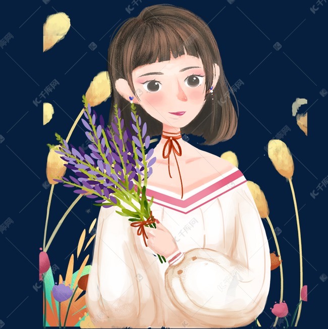 清纯少女薰衣草花