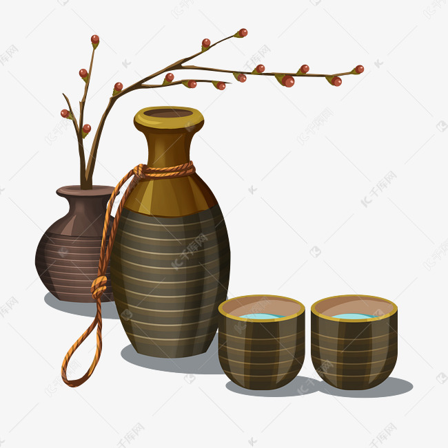 手绘清酒装饰图