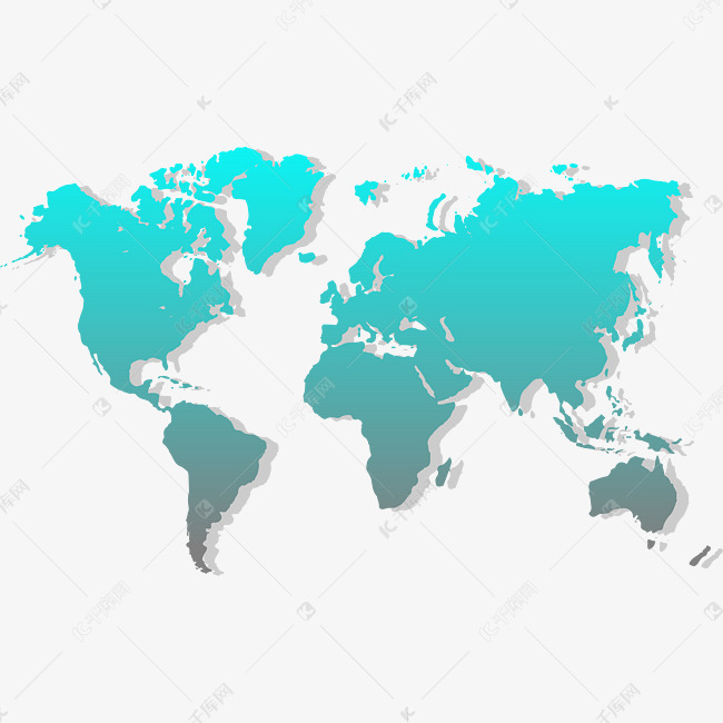 蓝色立体世界地图平面图高清图片