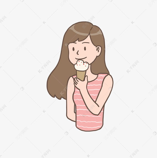 清凉夏日吃冰淇淋的小女孩免抠元
