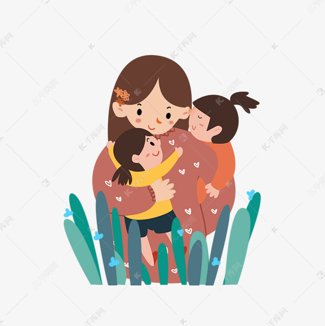 母亲节兄弟姐妹二胎卡通手绘免抠