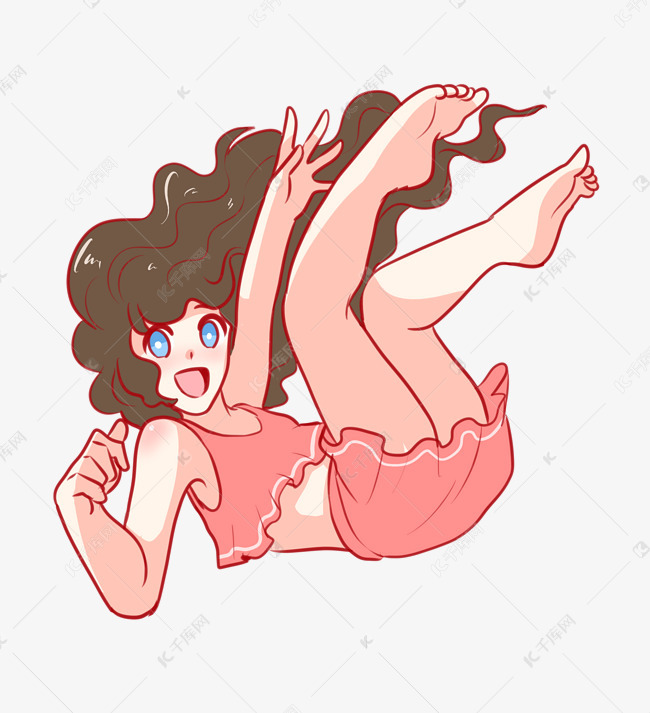 卡通可爱泳装落水女孩