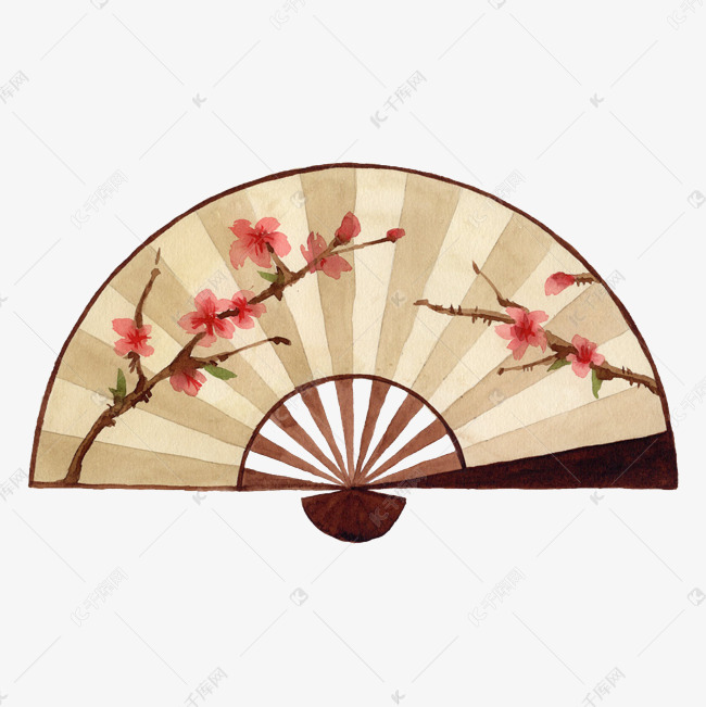 水彩手绘扇子装饰画