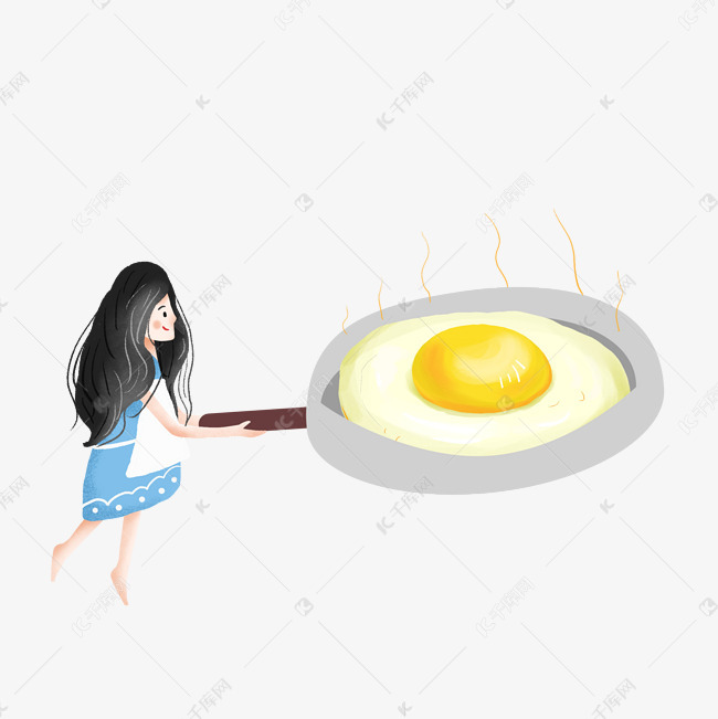 简约煎蛋的女孩插画海报免抠元素