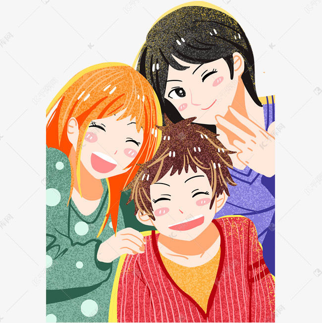 手绘三个孩子