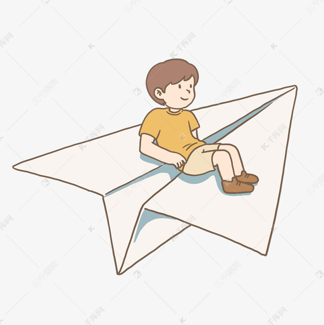 六一儿童节坐纸飞机的男孩免抠元
