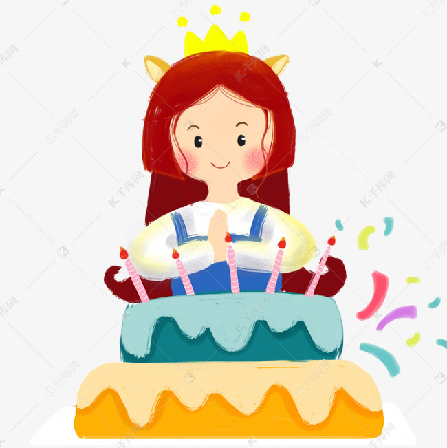 小女孩带皇冠庆祝生日png图片