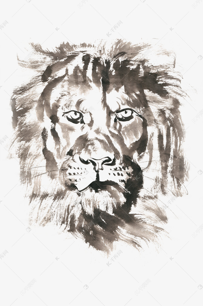 狮子的头部水墨画png免抠素材