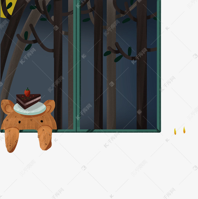 一只小熊趴在窗上