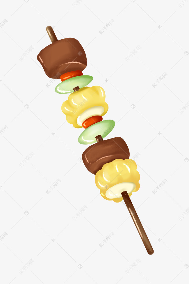 玉米肉串烧烤插画