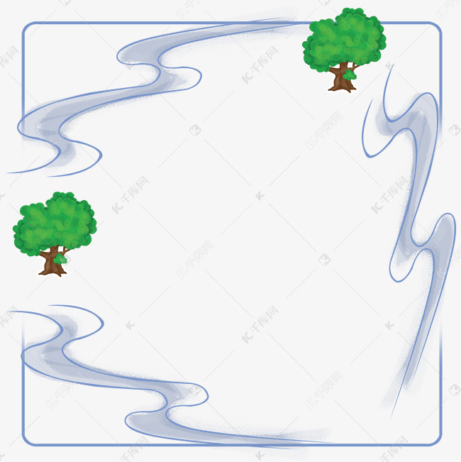 河流边框卡通插画