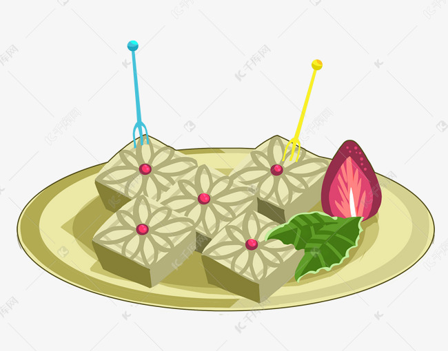 一盘绿豆糕小吃插画