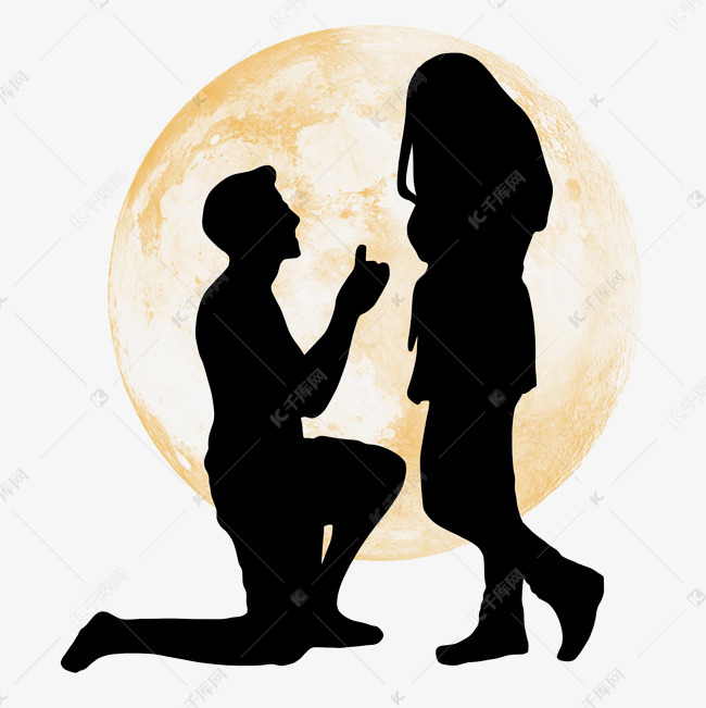 浪漫圆月单膝跪地表白素材