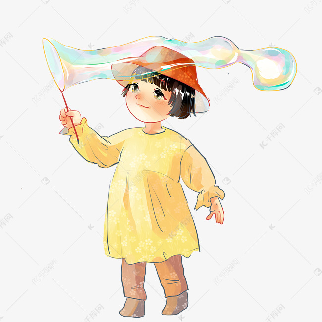 儿童节可爱吹泡泡女孩png图片