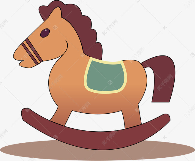 咖啡色扁平风小木马手绘png免扣
