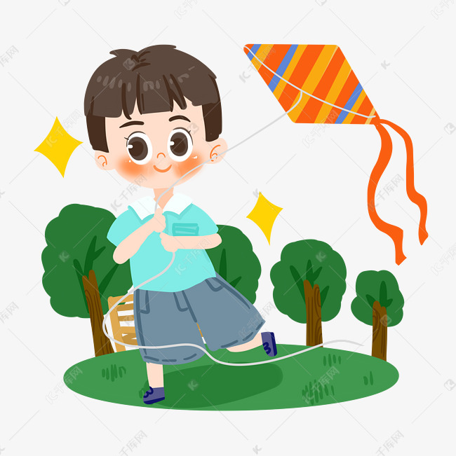儿童节可爱男孩放风筝png素材