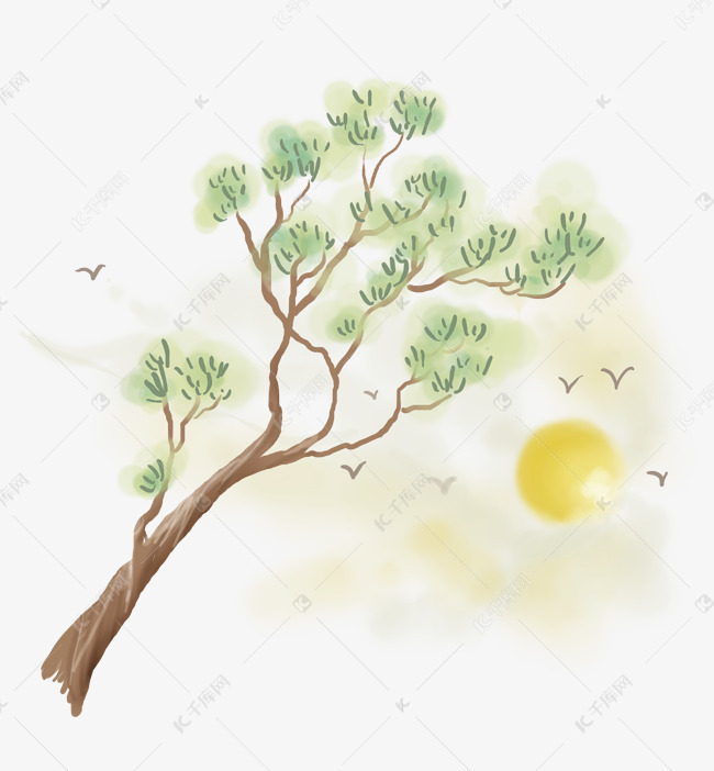 松树和太阳飞鸟素材图片免费下载_高清装饰图案psd_千库网(图片编号12153664)