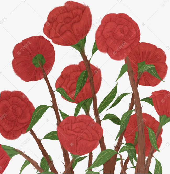 免抠元素 手绘花朵 卡通手绘红色玫瑰元素版权可商用有保障