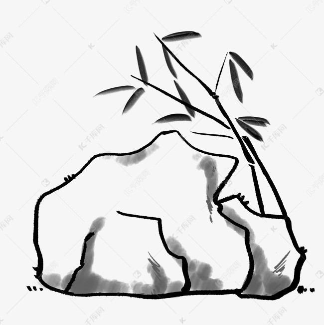 山石水墨素描素材图片免费下载-千库网