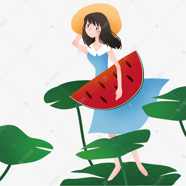 抱着西瓜女孩