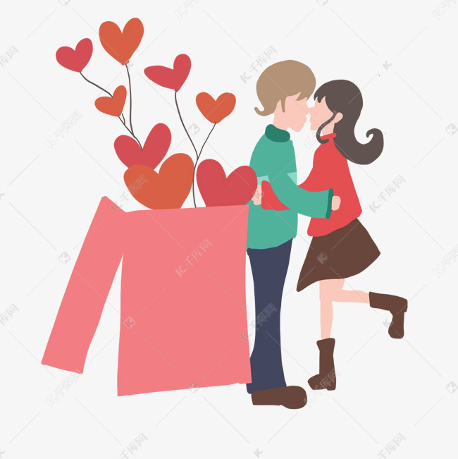 亲吻的情侣卡通礼盒海报背景七夕情人节素材图片免费下载-千库网