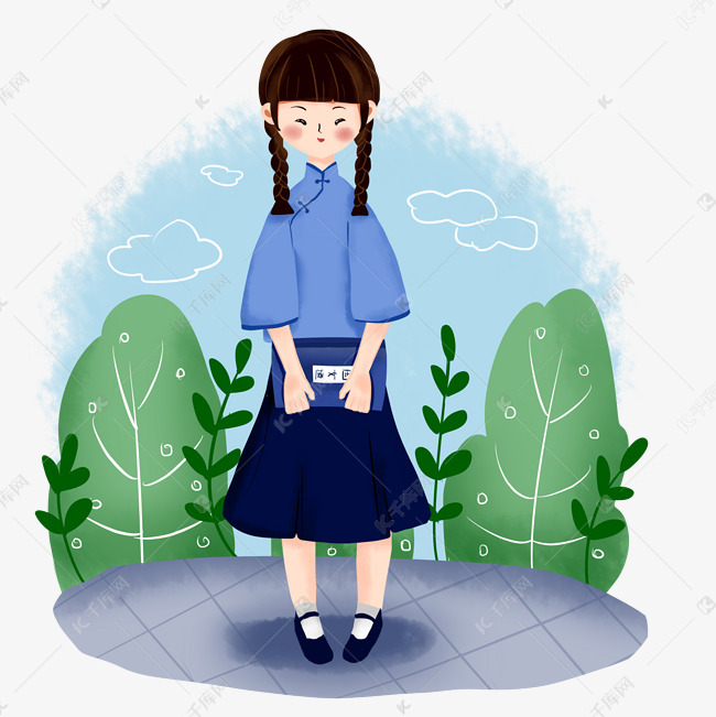 免抠元素 人物插画 民国女学生端庄站立免抠png