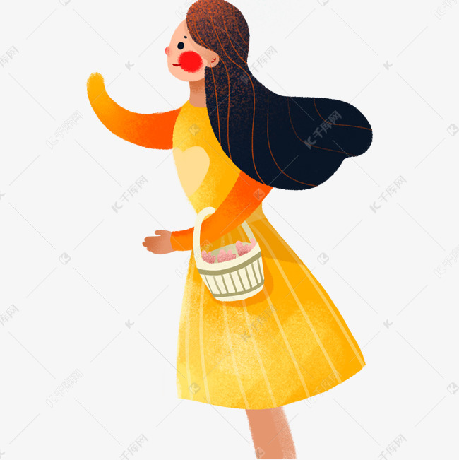 卡通挎着篮子的女人免扣图