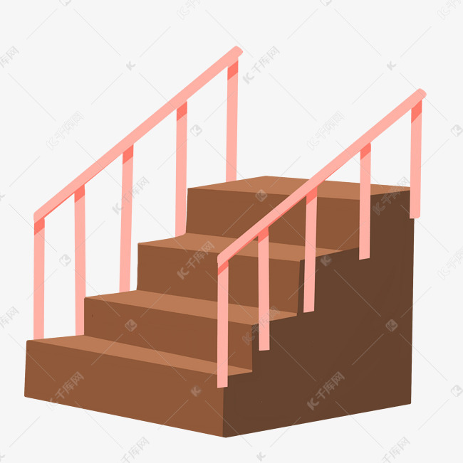 粉色扶手楼梯插画
