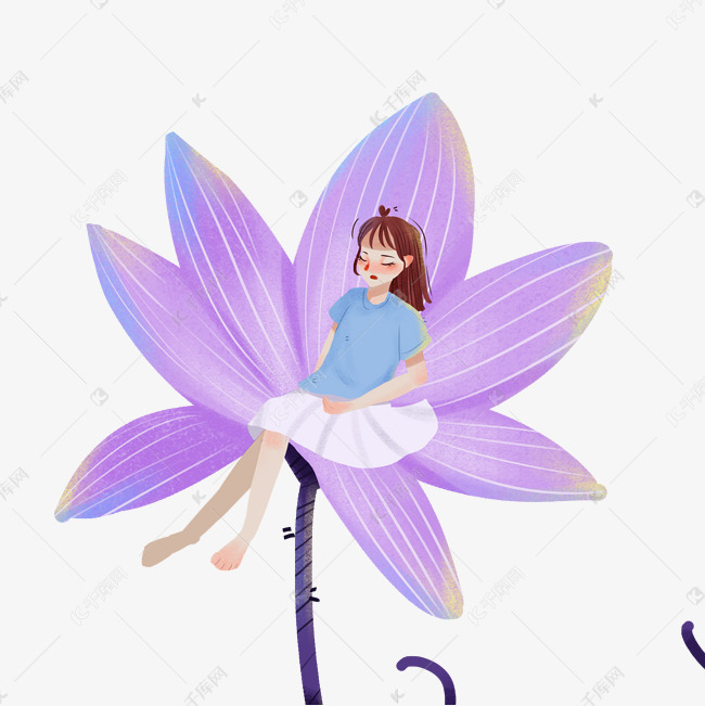 漂亮的女孩坐在荷花上