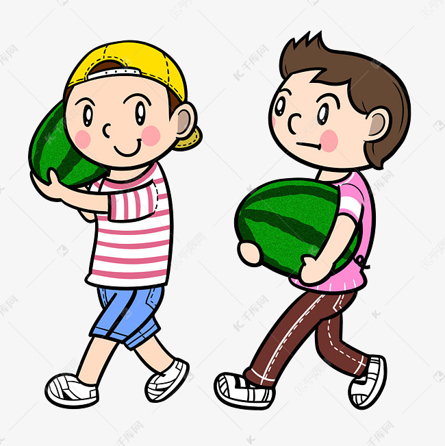 儿童夏天抱大西瓜