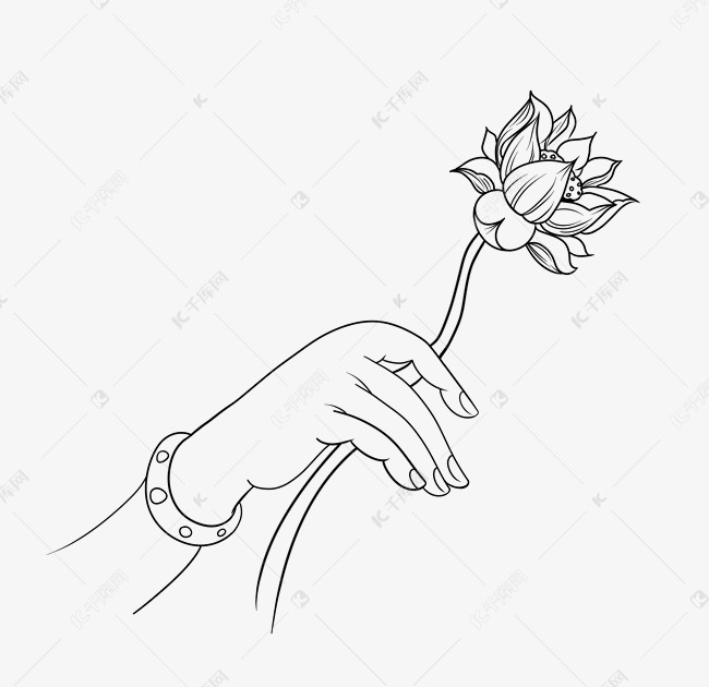 线描手持莲花